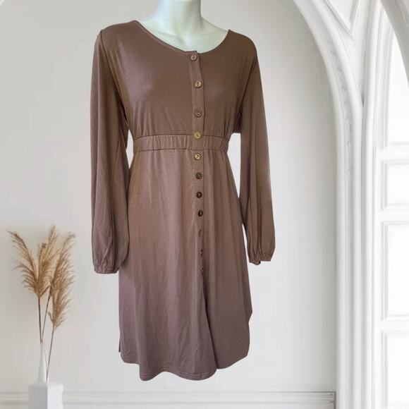 NWT Casual Fall Mini Dress Long Sleeve Button Up Empire Waist Lightweight Large - Picture 1 of 11